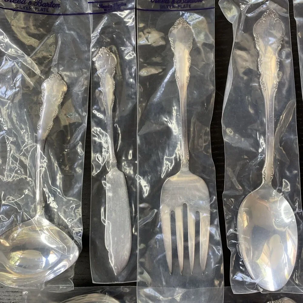 Vintage Reed Barton Dresden Rose Silverware Serving Utensils UNUSED 8 Pieces